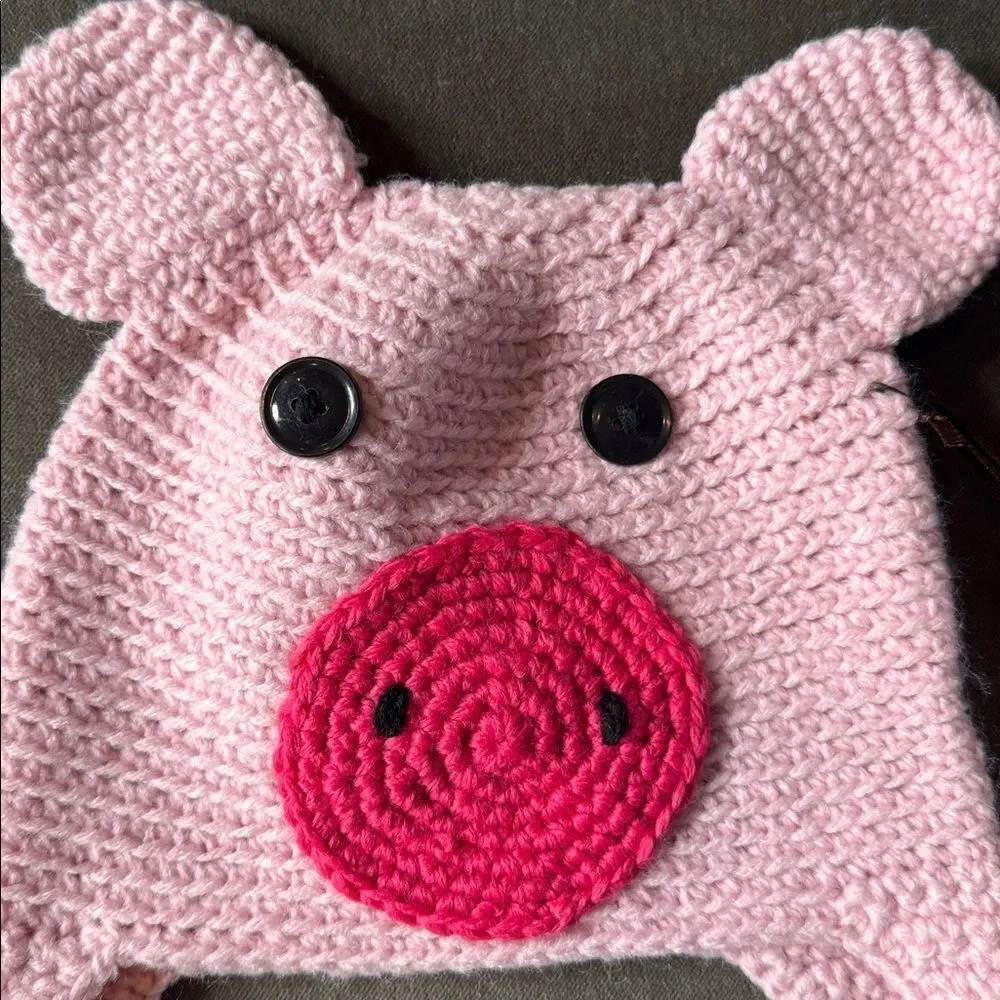 Daisy Baby Kids Crocheted Piglet Hat Beanie with Ear Flaps 2-8 years NWT